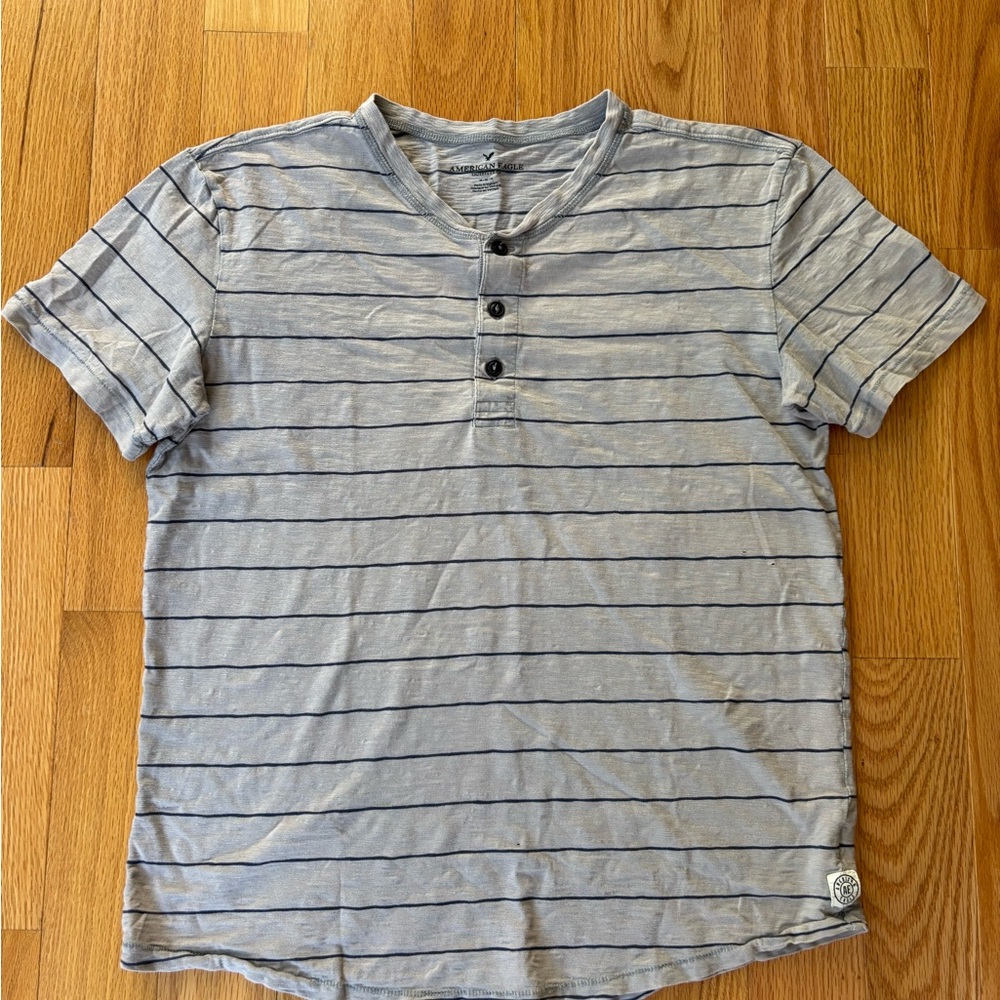 American Eagle Outfitters Blue Striped Henley Tee